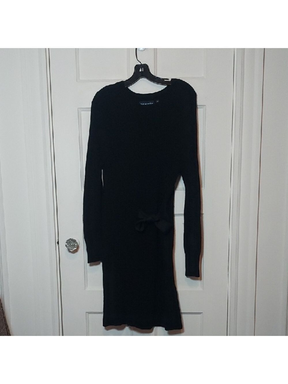 525 America Long-Sleeve Knit Sweater Dress with Side Tie In Black SZ Large